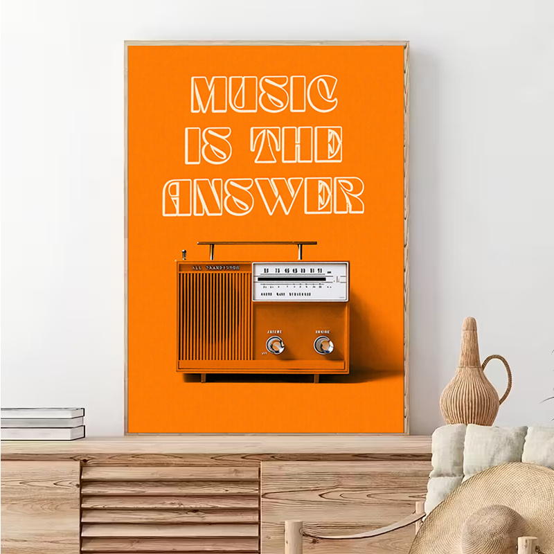 Audio Music Background Free - Vintage Radio Wandkunst Lijstvrij Canvas Schilderij