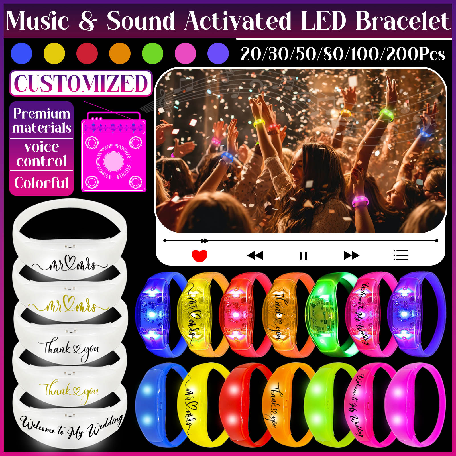 Audio Music Light - 20-200 stuks muziek en geluidsgeactiveerde LED-armbanden
